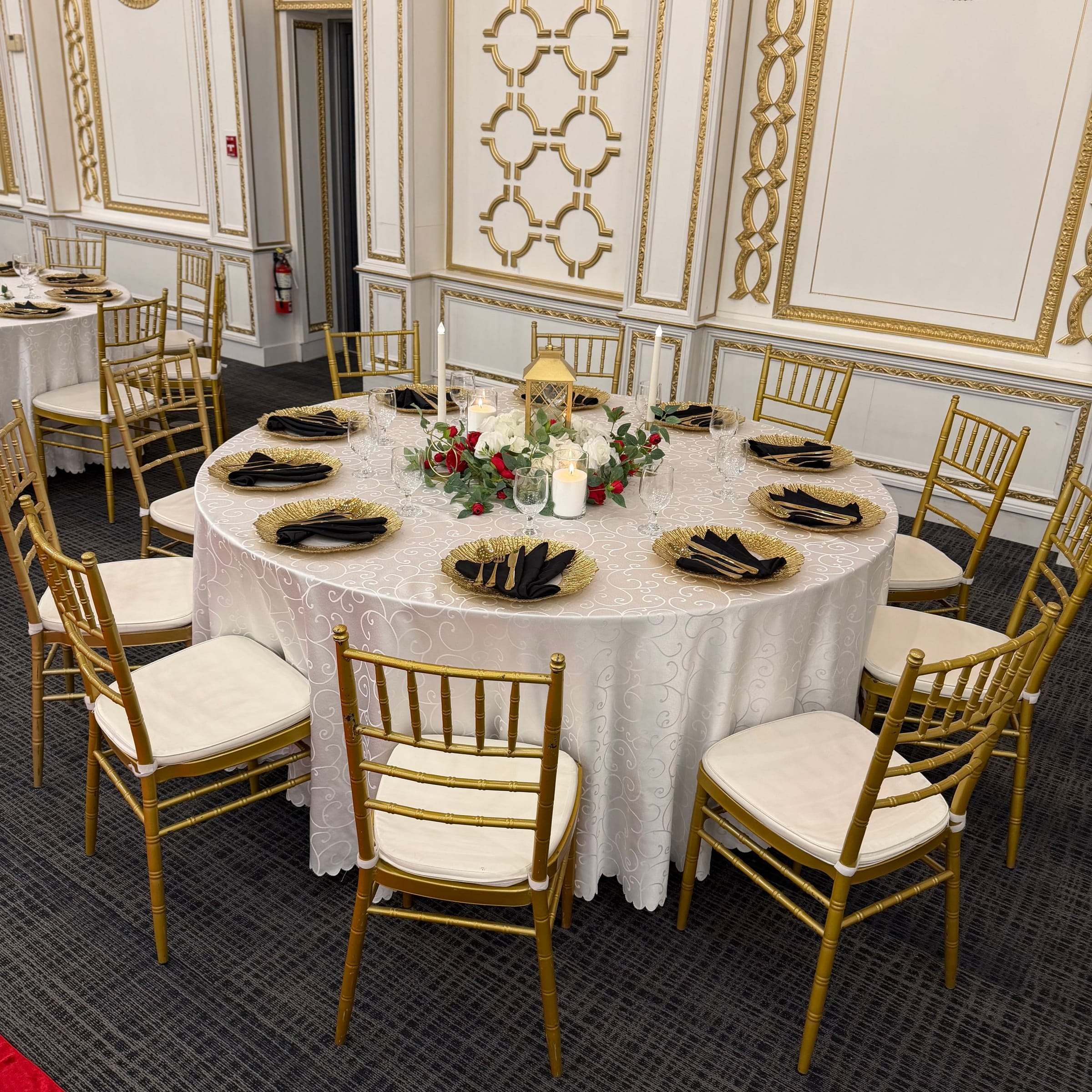 Round tables set with crystal and florals