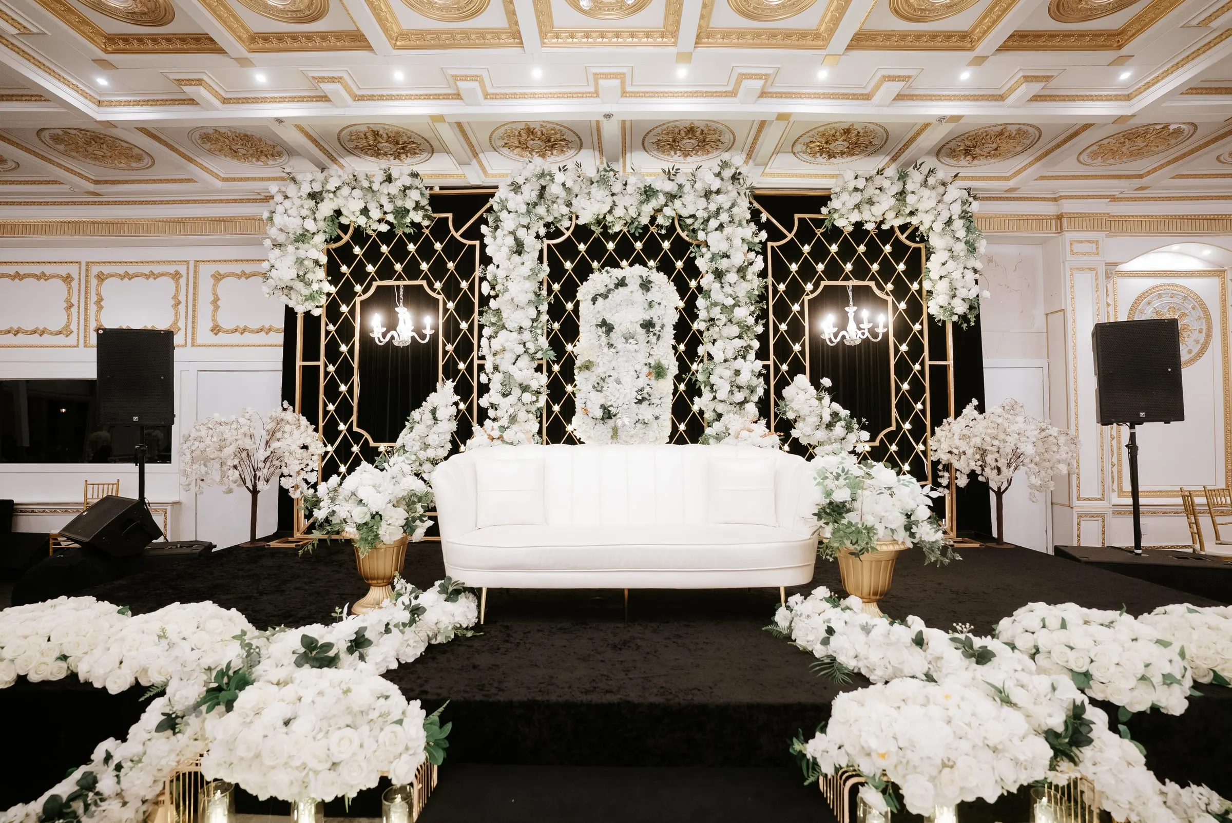 Round tables set with crystal and florals